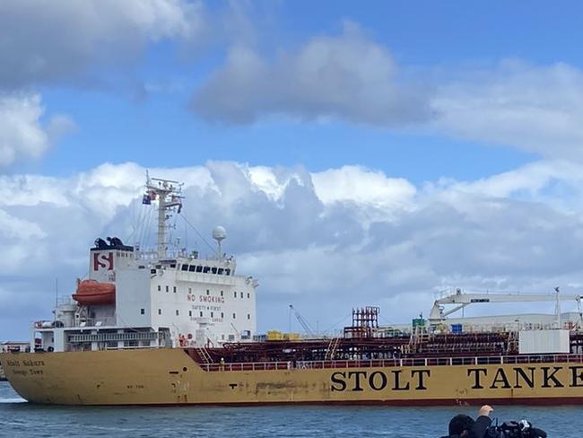 Two crew members of the Stolt Sakura oil tanker which travelled to WA from Singapore have been rushed to hospital with Covid-19 fears. Picture: Twitter