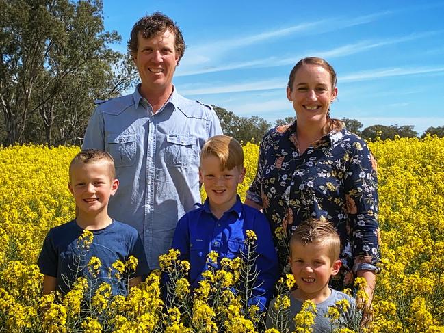 Dave and Erin Anderson with children Mitchell, Riley and Spencer are dealing with the mouse plague. Picture: Supplied