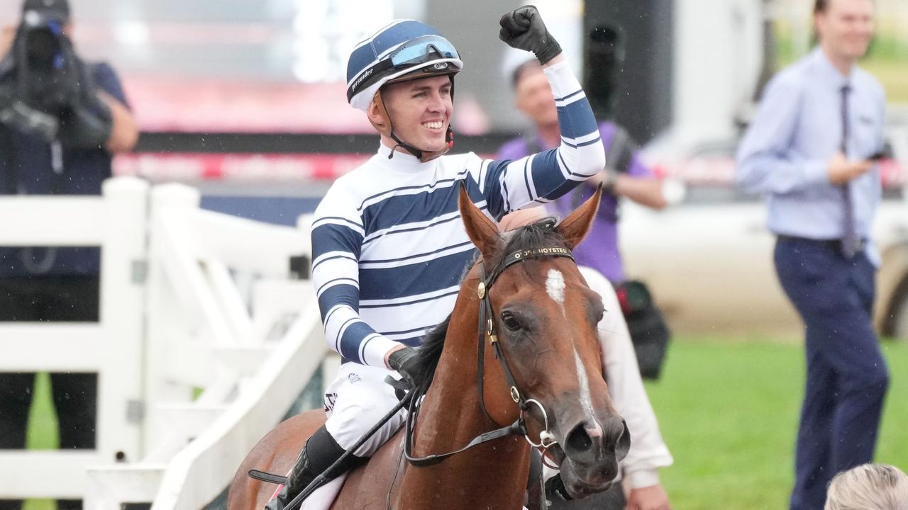 Ben Thompson after winning his first Group 1 on Uncommon James in the Oakleigh Plate. Picture: Racing Photos via Getty Images.