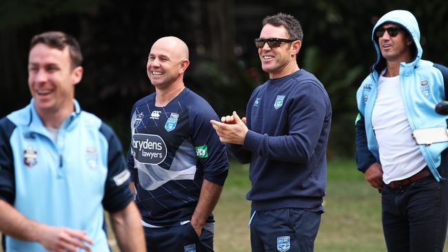 James Maloney, Hayden Knowles, Brad Fittler and Andrew Johns during an Origin outing in 2018. Picture: Phil Hillyard