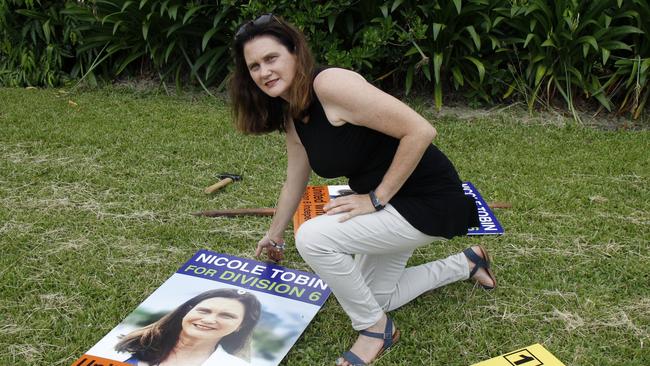 Nicole Tobin lost 15 corflutes to thieves or pranksters during the 2020 Cairns local government election.