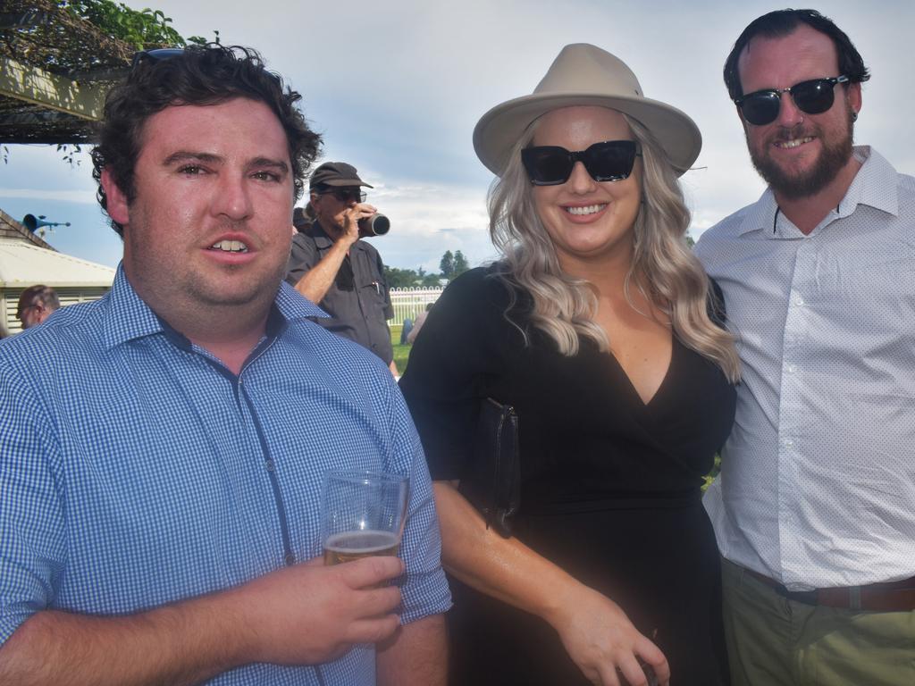 Jake Sullivan, Candice Aland and Bryce Howson at the Blues, Brews &amp; BBQs Day at Clarence River Jockey Club on Sunday, 14th March, 2021. Photo Bill North / The Daily Examiner