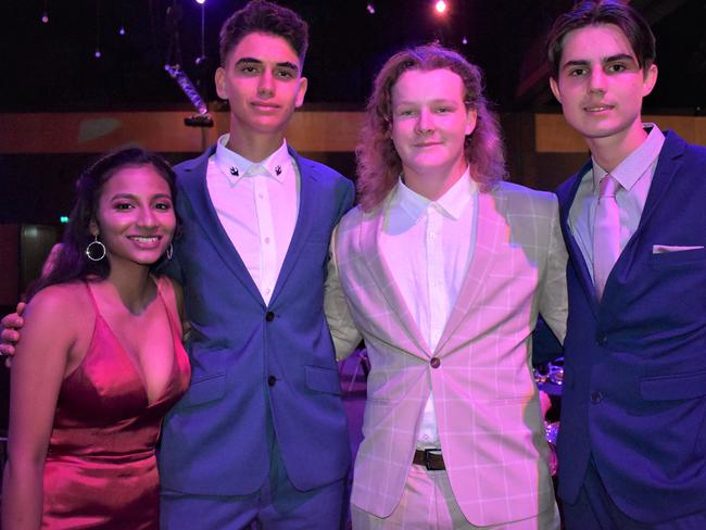 Aksha Pereira, Joe Grima, Kai WIcks and Sam Korneliussen at the Mackay North State High School Year 12 formal at the Mackay Entertainment and Convention Centre, Saturday November 21, 2020. Picture: Heidi Petith