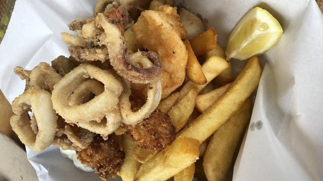 Fried seafood at the Fresh Fish Place, Port Lincoln.