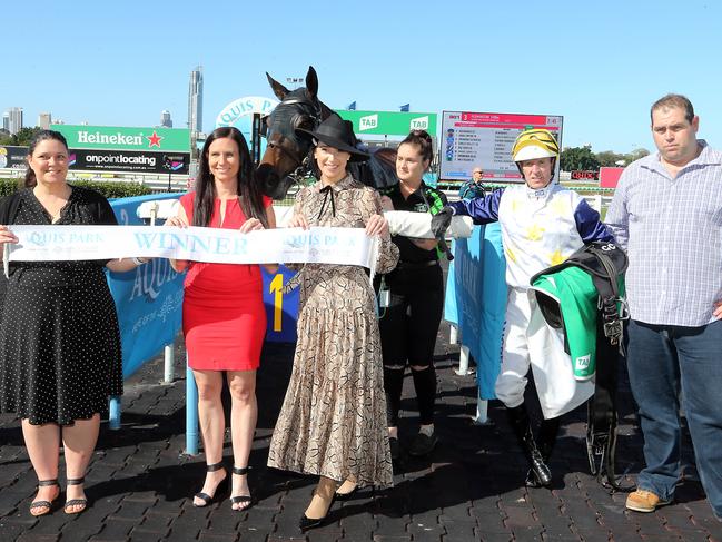 Aquis Park race day. Photo of race 2 winner SOLSPEIL. Jockey is Glen Colless. Trainer is Marcus Wilson. Photo by Richard Gosling