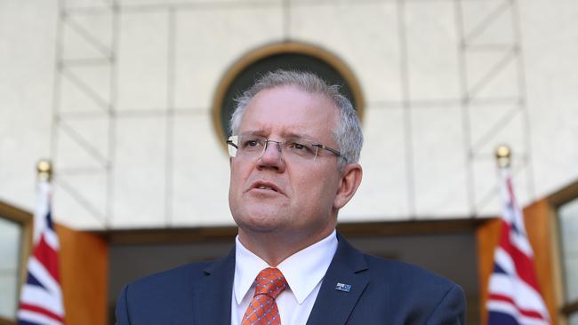 PM Scott Morrison speaking to the media at Parliament House in Canberra. Picture: Kym Smith