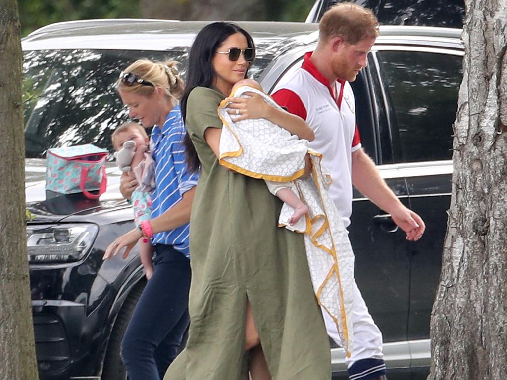 She sported a relaxed look for a day at the polo with baby Archie. Picture: Getty Images