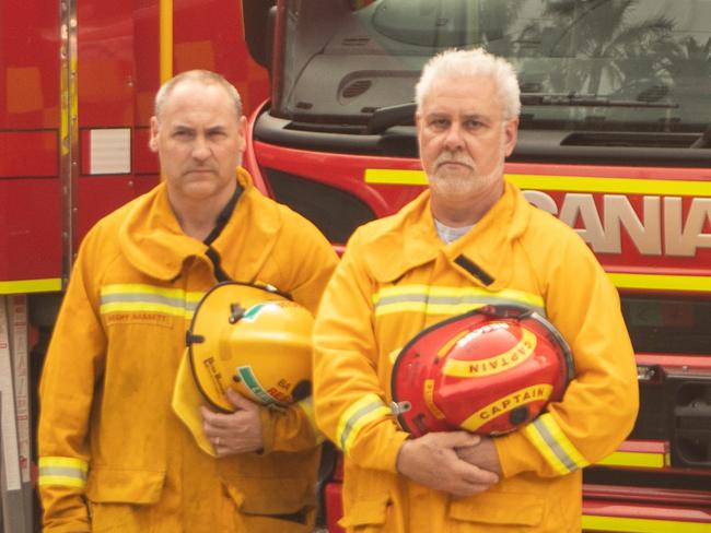 Lakes Entrance CFA brigade captain Phil Loukes, right, and First Lieutenant Geof Bassett. Supplied: Ian Ashcroft