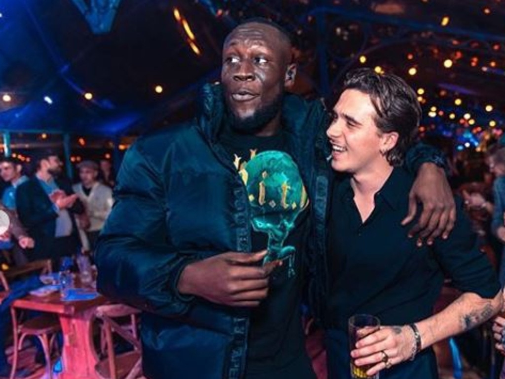 Brooklyn Beckham with British rapper Stormzy, who performed at the party. Picture: Instagram