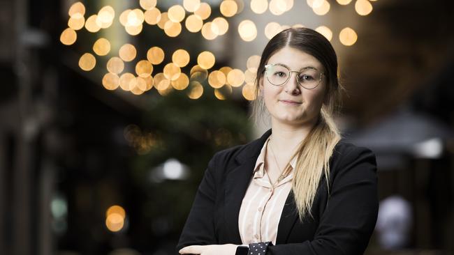 Jemma Sargeant owes about $35,000 in university debts and has this week started her first full-time job to pay it back. Picture: Dylan Robinson.