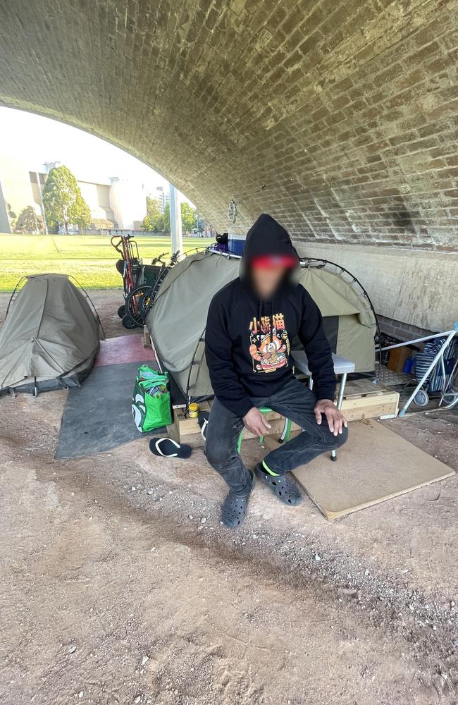 Paul* lives in a makeshift camp in Sydney’s CBD. Picture: Jack Evans