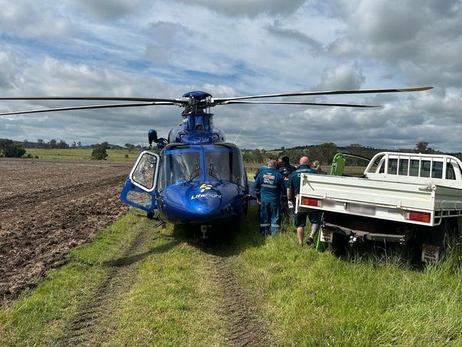 Rescue helicopter flies man to hospital after chainsaw accident