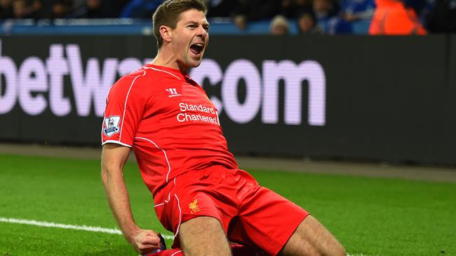 FILE  Steven Gerrard Appointed As New Rangers Manager LEICESTER, ENGLAND - DECEMBER 02:  Steven Gerrard of Liverpool celebrates after scoring his team's second goal during the Barclays Premier League match between Leicester City and Liverpool at The King Power Stadium on December 2, 2014 in Leicester, England.  (Photo by Shaun Botterill/Getty Images)