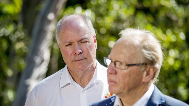 GOLDOC CEO Mark Peters and Gold Coast 2018 Commonwealth Games Corporation Chairman Peter Beattie. Picture: Jerad Williams