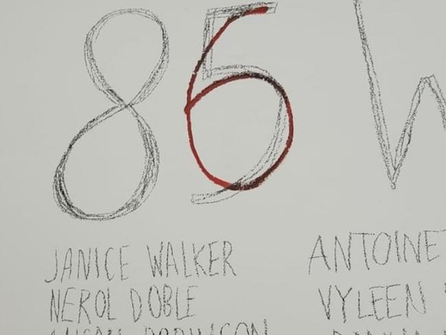 Fine arts students at RMIT removed their works from an end of year showcase to display the names of the 85 (later 86) women killed in Australia in 2024. Picture: Supplied Nov 2024