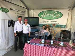 Clint and Tina Kenyon at their market stall at BaconFest 2019's South Burnett Flavours. Picture: Hidden Gold Homestead Facebook