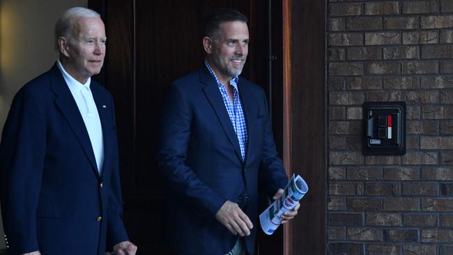 Joe Biden and Hunter Biden exit Holy Spirit Catholic Church after attending mass. Picture: AFP.