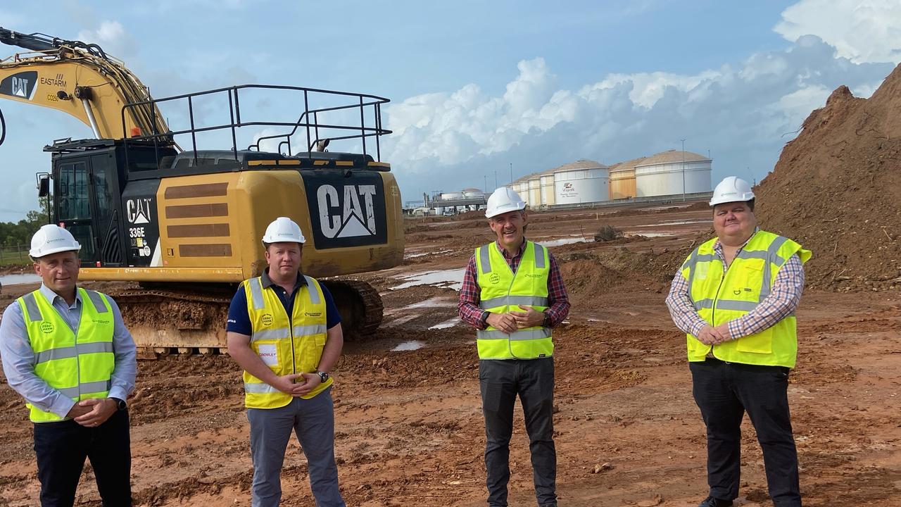 Saunders officials with former chief minister Michael Gunner at the announcement of the East Arm tank farm with Major Projects Commissioner Jason Schoolmeester.