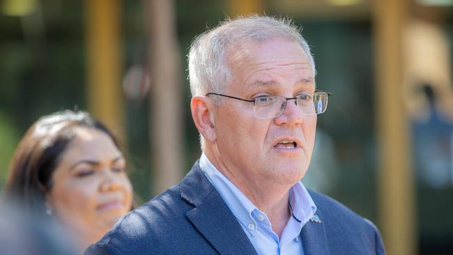 Prime Minister Scott Morrison in Alice Springs. Picture: Jason Edwards