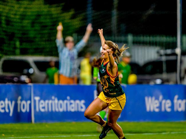 Hoogeveen-Hill celebrates a goal. Picture: Supplied.