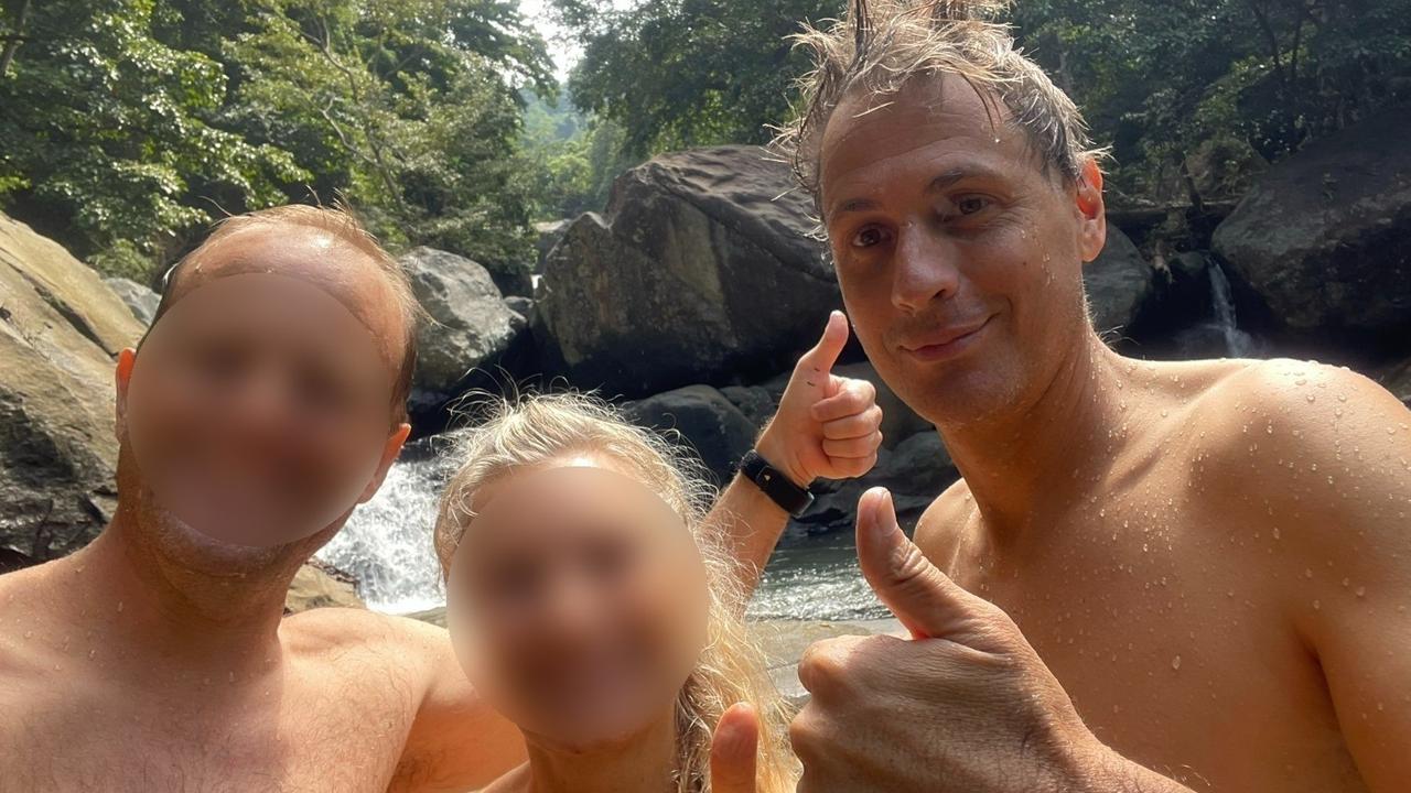 Brett Sorenson (right) with investors on a field trip at a waterfall in West Sumbawa.