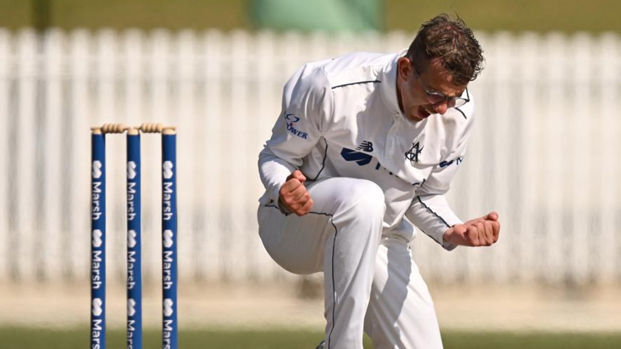 Todd Murphy celebrates a Sheffield Shield wicket.