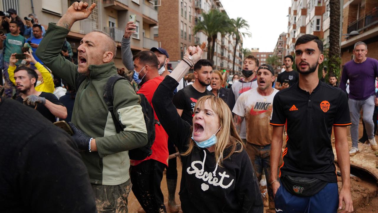 Scenes of Paiporta residents shouting during King Felipe VI of Spain's visit show the level of anger and frustration directed at officials over their handling of Spain’s worst peacetime disaster. Picture: Manaure Quintero/AFP