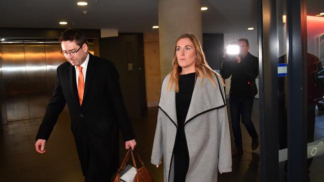 Barrister Anthony Allen arriving at Adelaide Oval with Casey McElroy. Picture: Keryn Stevens