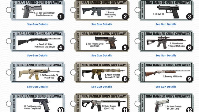 The semiautomatic rifle was one of 12 guns the NRA are giving away. Picture: Twitter/NRA.