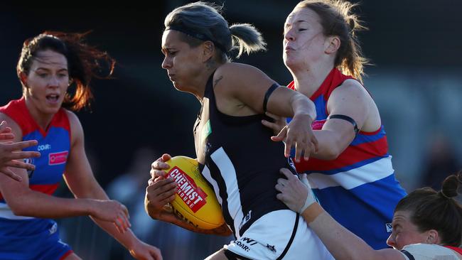 Moana Hope kicked Collingwood’s first goal. Picture: Michael Klein