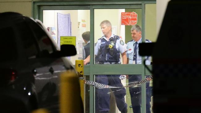 Police sealed off the hospital moments after the shooting. Picture: Bill Hearne