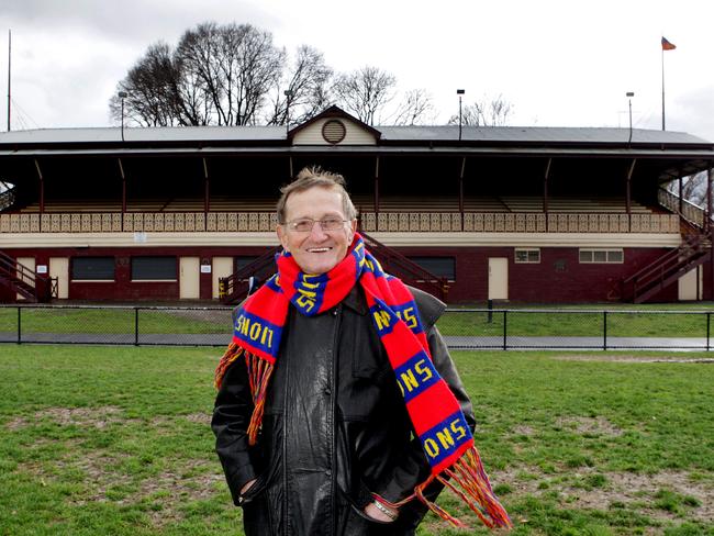 Fitzroy legend Kevin Murray in front of the grandstand at Brunswick Street Oval.