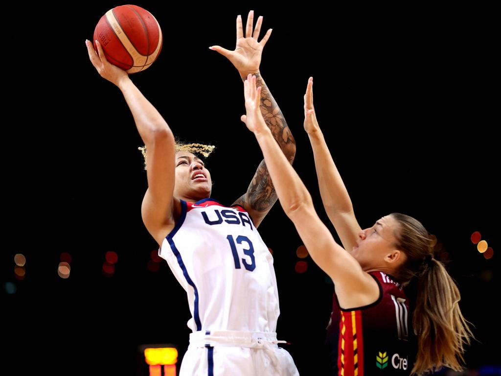 Shakira Austin rises up for Team USA. Picture: AFP