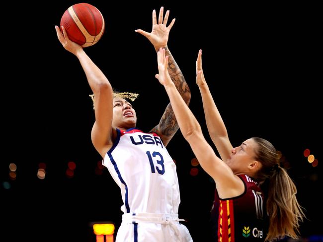 Shakira Austin rises up for Team USA. Picture: AFP