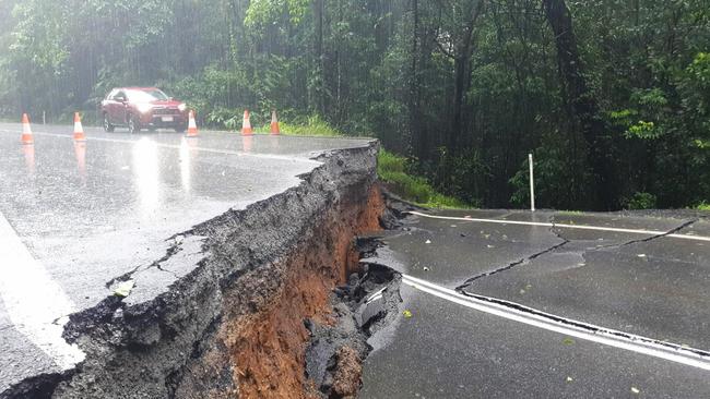 Extensive damage on the Palmerston Highway following heavy rain and flooding in the days after cyclone Jasper. Picture: TMR