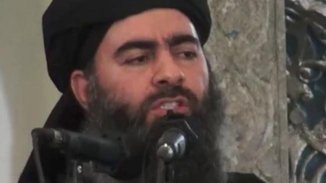 The leader of the Islamic State group, Abu Bakr al-Baghdadi, delivering a sermon at a mosque in Iraq. Picture: AP