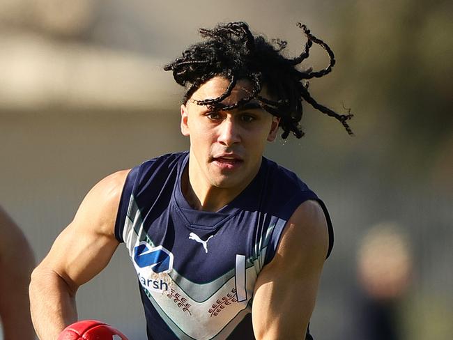 ADELAIDE, AUSTRALIA - June 30: Isaac Kako of Victoria Metro during the 2024 Marsh AFL Championships U18 Boys match between South Australia and Victoria Metro at Alberton Oval on June 30, 2024 in Adelaide, Australia. (Photo by Sarah Reed/AFL Photos via Getty Images)