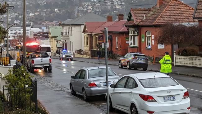 Scene of vehicle/pedestrian incident on York St, Launceston. Pictures: Alex Treacy