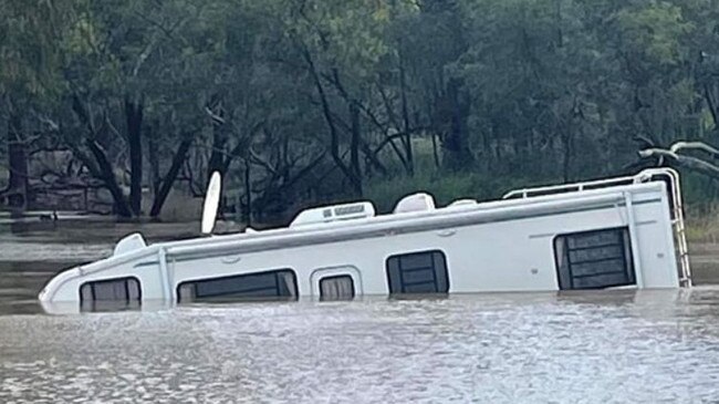 A motorhome was almost completely submerged at Goodar near Goondiwindi.