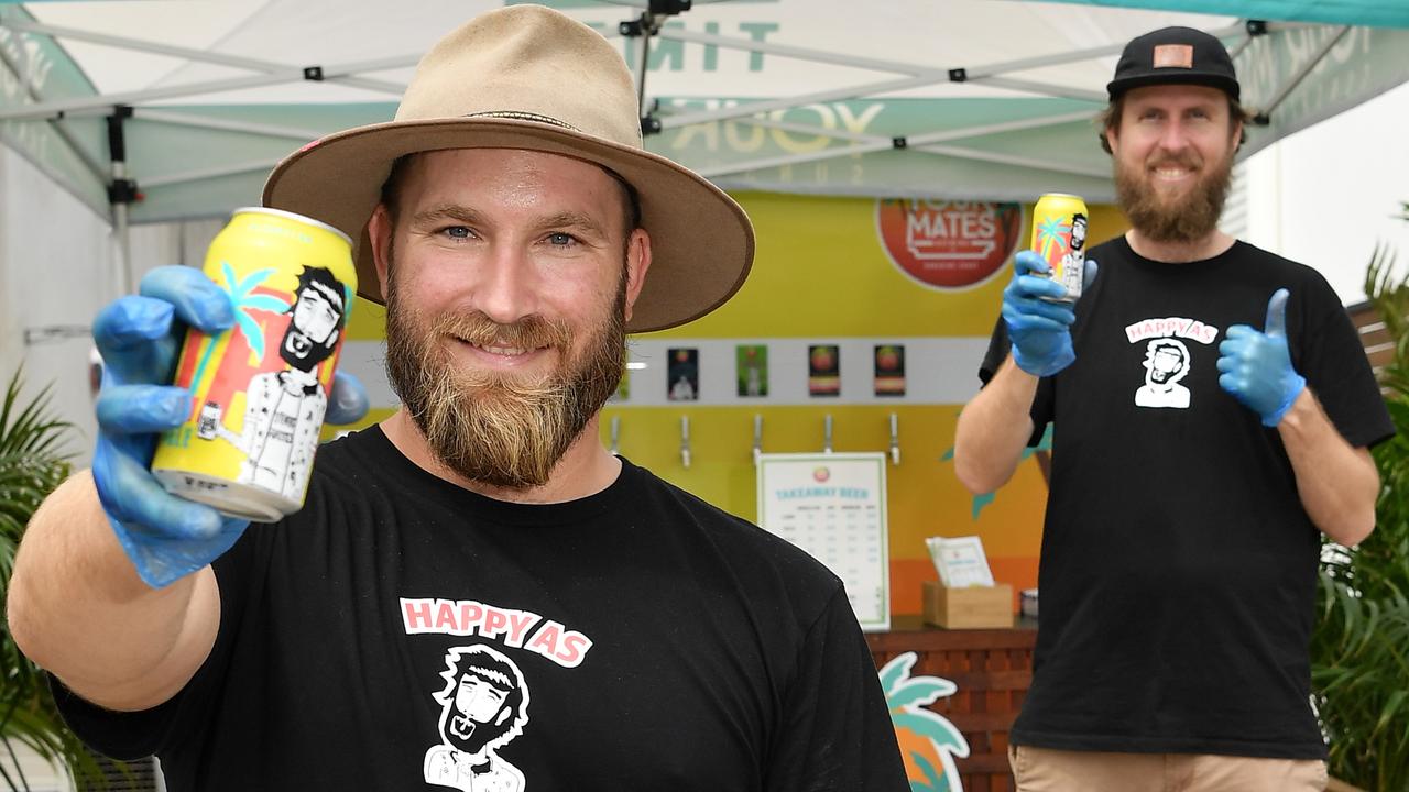 Partners Matt Hepburn (foreground) and Christen McGarry of Your Mates Brewery pictured during the Covid-19 pandemic when they offered a drive-through service. Picture: Patrick Woods