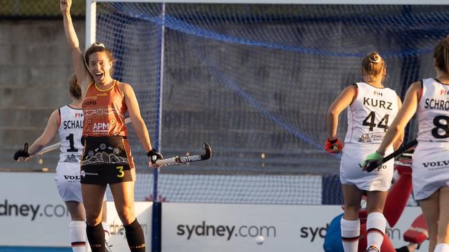 Hockeyroos star Brooke Peris (left).