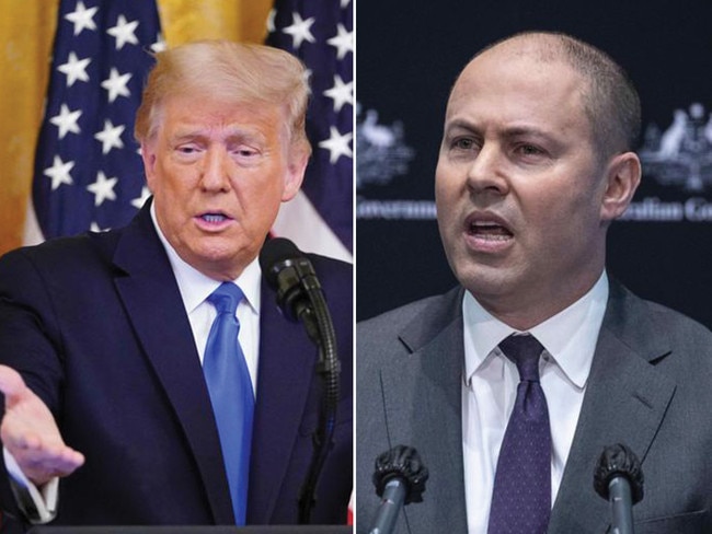 US President Donald Trump, left, and Australia's Federal Treasurer Josh Frydenberg.