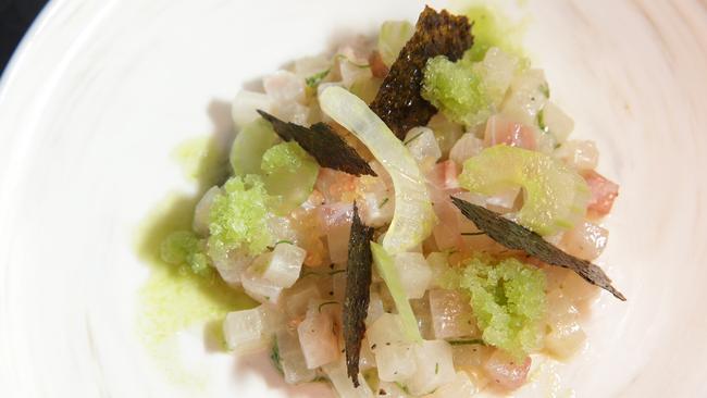 The kingfish tartare with shards of nori.