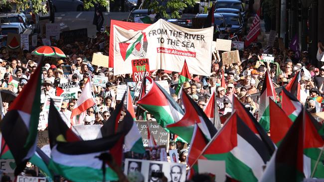 Thousands gather for the Pro Palestinian Rally, King George Square, Brisbane. Picture: Liam Kidston