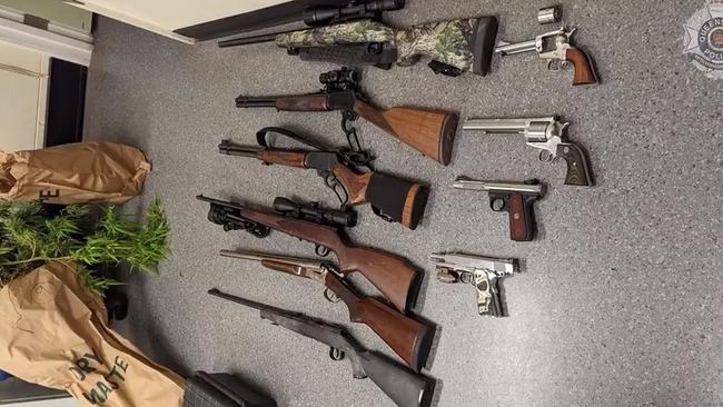 Cairns Highway Patrol with assistance from the Far North Tactical Crime Squad and Ravenshoe Police allegedly located guns, knives and drugs when they searched a Millstream property on February 27, 2023. Picture: Supplied