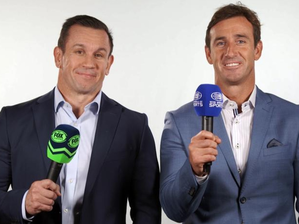 Fox Sports heavyweight Matthew Johns (L) and Channel 9 star Andrew Johns.