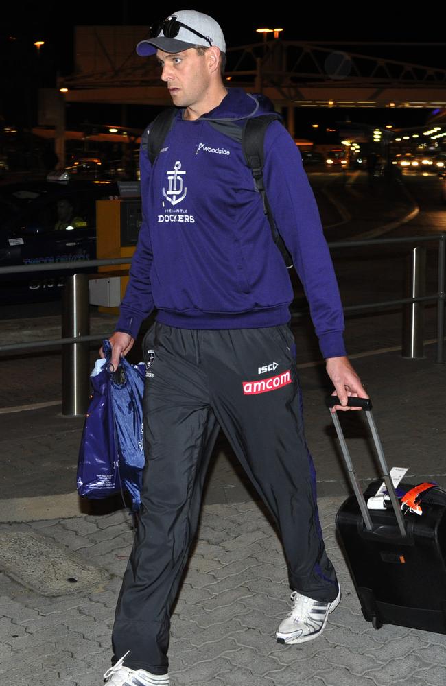 Aaron Sandilands leaves Perth Airport after the flight cancellation. Picture: Justin Benson-Cooper