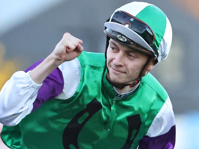 SYDNEY, AUSTRALIA - MAY 24: Dylan Gibbons riding Miss Kim Kar win Race 10 Wilson Asset Management during Sydney Racing at Royal Randwick Racecourse on May 24, 2025 in Sydney, Australia. (Photo by Jeremy Ng/Getty Images)