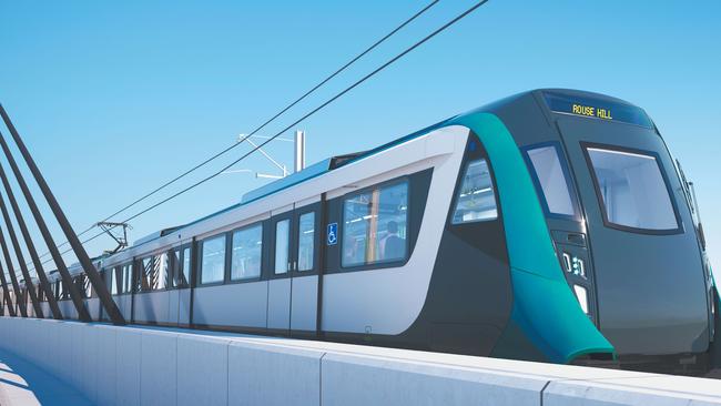 Sydney Metro train as it will look bound for Rouse Hill