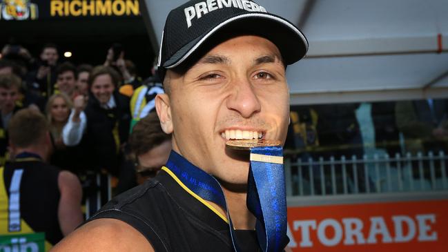 Shai Bolton celebrating the 2019 premiership. Picture: Mark Stewart